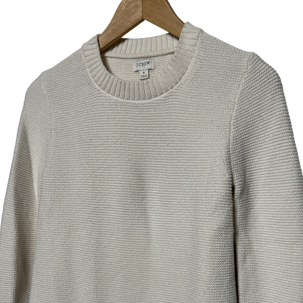 J.Crew Ivory White Textured Garter Knit Crewneck‎ Sweater Women's Size Small
